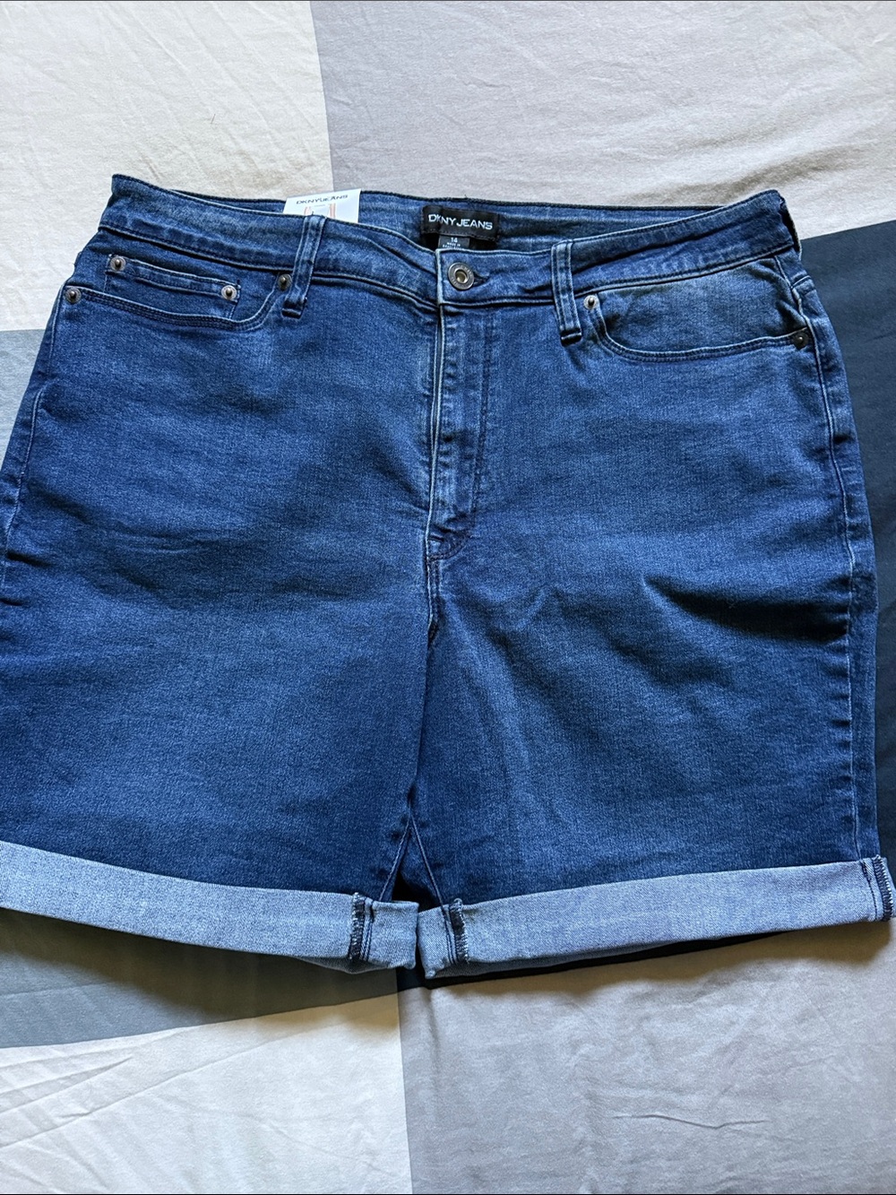 DKNY Navy Rolled-Hem Denim Shorts - Picture 2 of 4
